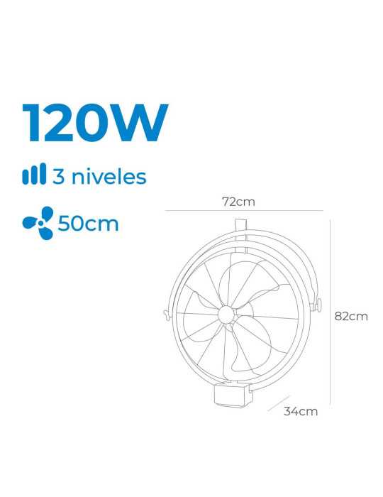 Ventilador Pared-Techo Industrial, Potencia 120 W, 64,9 dB, Aspas Ø50 cm EDM