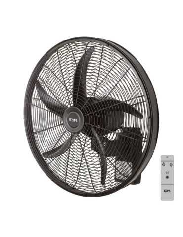 Ventilador Pared Mando A Distancia, Negro, Potencia 100 W, 64,7 dB, Aspas Ø45 cm EDM
