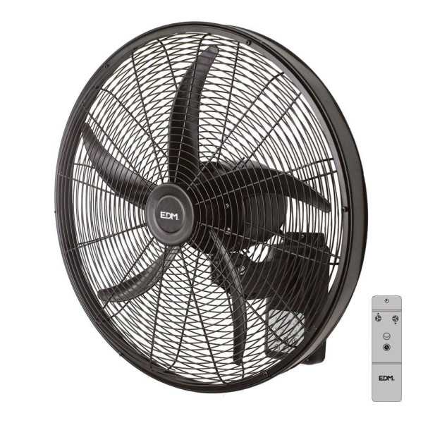 Ventilador Pared Mando A Distancia, Negro, Potencia 100 W, 64,7 dB, Aspas Ø45 cm EDM