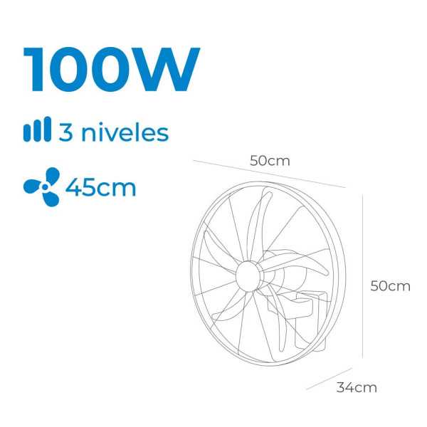 Ventilador Pared Mando A Distancia, Negro, Potencia 100 W, 64,7 dB, Aspas Ø45 cm EDM