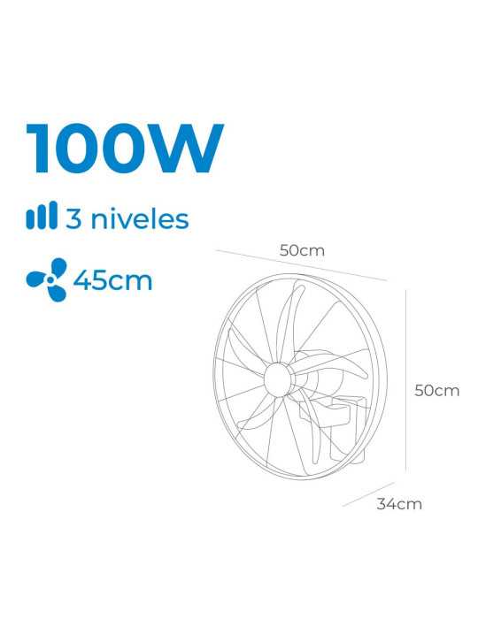 Ventilador Pared Mando A Distancia, Negro, Potencia 100 W, 64,7 dB, Aspas Ø45 cm EDM