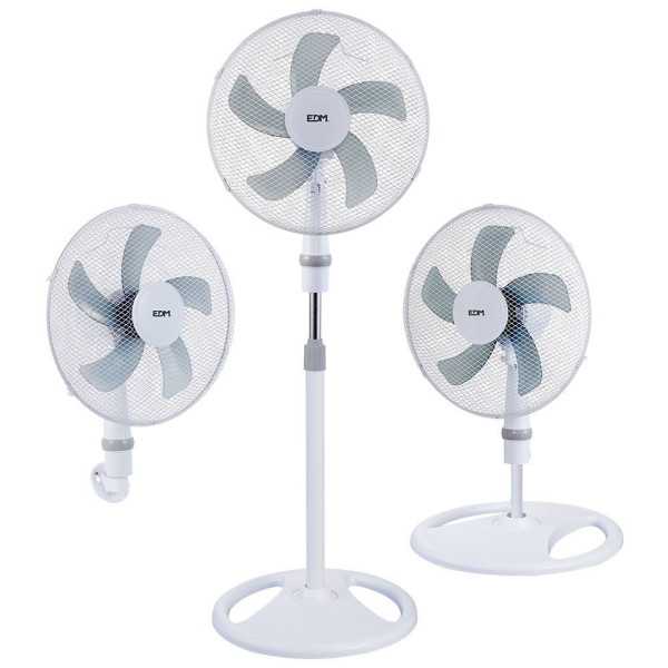 Ventilador 3 en 1, Blanco, Potencia 45 W, Aspas Ø40 cm, Altura Regulable 107-133 cm EDM