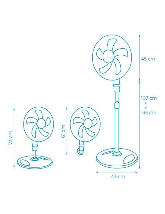 Ventilador 3 en 1, Blanco, Potencia 45 W, Aspas Ø40 cm, Altura Regulable 107-133 cm EDM