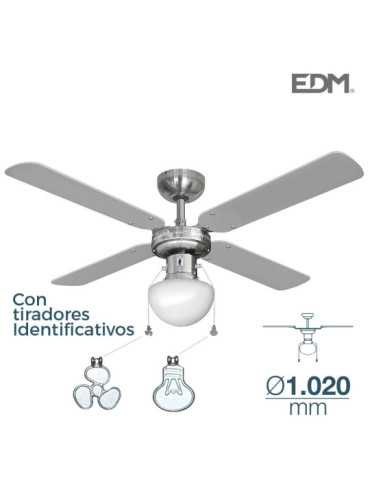 Ventilador de Techo Modelo Caribe. Color Cromado. Potencia: 50W Aspas: Ø102 cm EDM 2