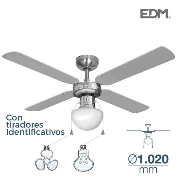 Ventilador de Techo Modelo Caribe. Color Cromado. Potencia: 50W Aspas: Ø102 cm EDM
