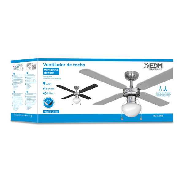 Ventilador de Techo Modelo Caribe. Color Cromado. Potencia: 50W Aspas: Ø102 cm EDM