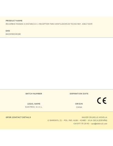 Recambio Mando A Distancia C / Receptor para Ventilador de Techo Ref. 33817 EDM 2
