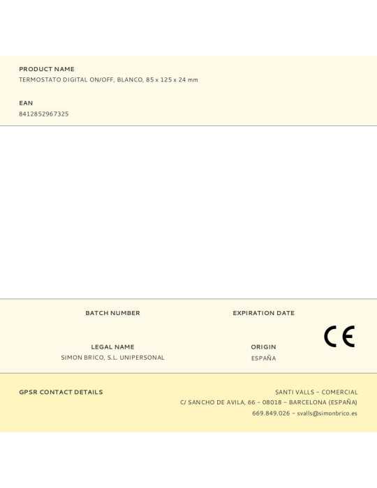 Termostato Digital On/Off, Blanco SIMON