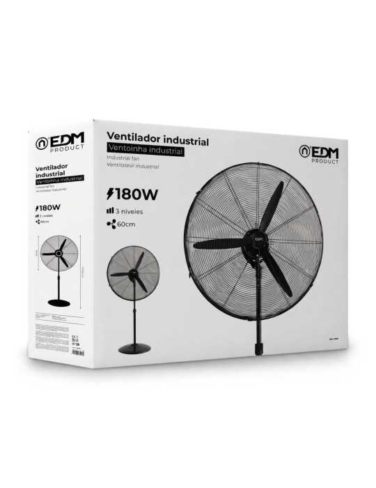 Ventilador de Pie Industrial Base Circular, Oscilante, Negro, Potencia 180 W, 64,9 dB, Aspas Ø60 cm, Altura Regulable EDM
