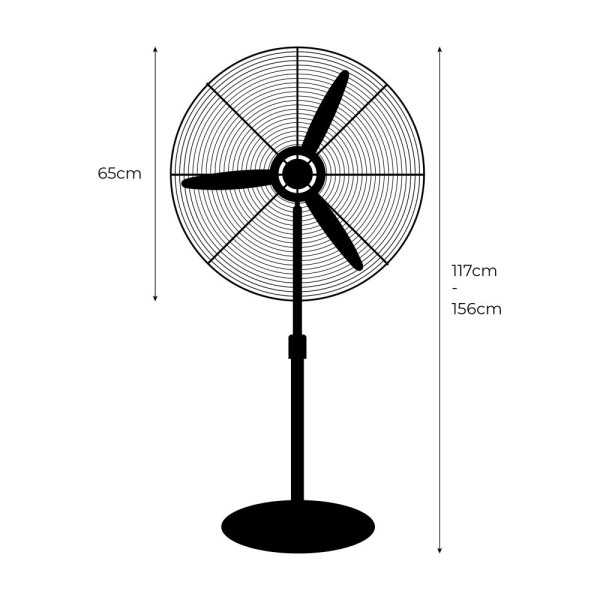 Ventilador de Pie Industrial Base Circular, Oscilante, Negro, Potencia 180 W, 64,9 dB, Aspas Ø60 cm, Altura Regulable EDM
