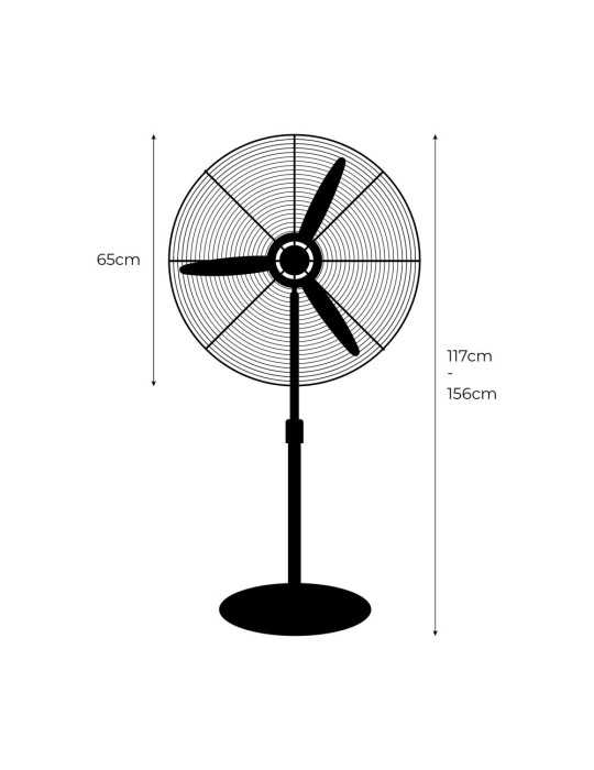 Ventilador de Pie Industrial Base Circular, Oscilante, Negro, Potencia 180 W, 64,9 dB, Aspas Ø60 cm, Altura Regulable EDM