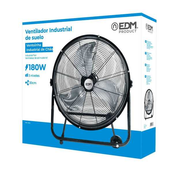 Ventilador Industrial de Suelo, con Ruedas, Negro 180 W, 59,8 dB, Aspas Ø60 x 70 cm EDM