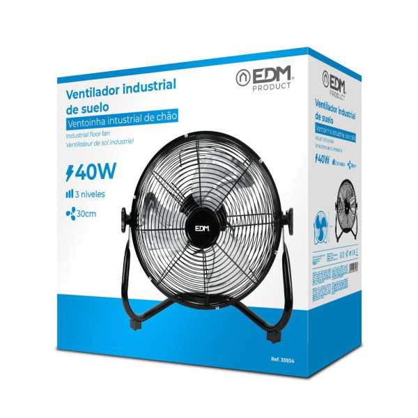 Ventilador Industrial de Suelo. Color Negro 40W, 57,7 dB, Aspas Ø30 x 41 cm EDM