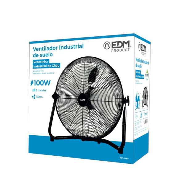 Ventilador Industrial de Suelo. Color Negro 100W, 64,7 dB, Aspas Ø45 x 54 cm EDM