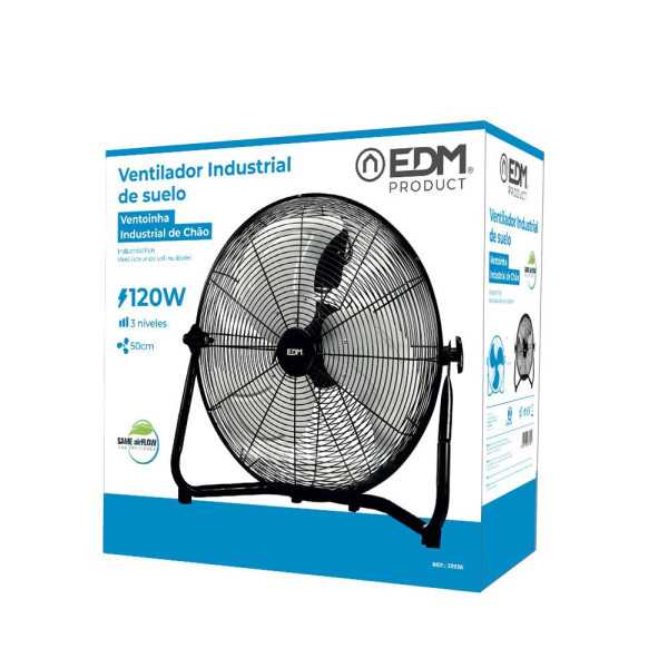 Ventilador Industrial de Suelo. Color Negro 120W, 64,9 dB, Aspas Ø50 x 58 cm EDM