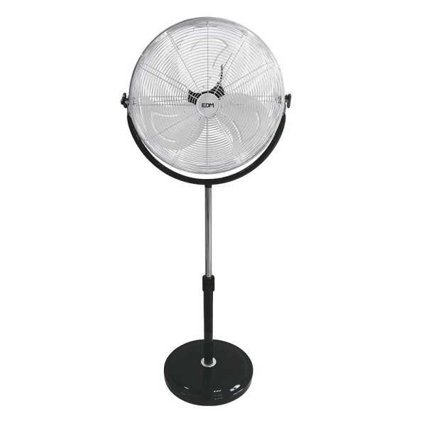Ventilador de Pie Industrial Base Circular, Cromado/Negro, Potencia 120 W, 64,9 dB, Aspas Ø50 cm, Altura Regulable 118-148 EDM