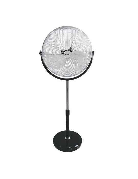 Ventilador de Pie Industrial Base Circular, Cromado/Negro, Potencia 120 W, 64,9 dB, Aspas Ø50 cm, Altura Regulable 118-148 EDM