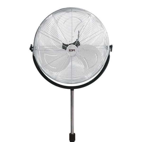 Ventilador de Pie Industrial Base Circular, Cromado/Negro, Potencia 120 W, 64,9 dB, Aspas Ø50 cm, Altura Regulable 118-148 EDM