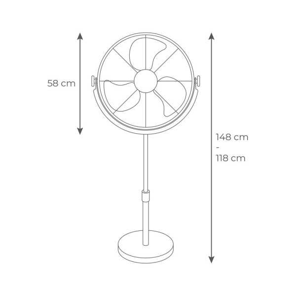 Ventilador de Pie Industrial Base Circular, Cromado/Negro, Potencia 120 W, 64,9 dB, Aspas Ø50 cm, Altura Regulable 118-148 EDM