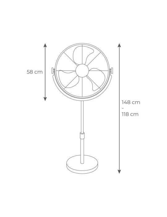 Ventilador de Pie Industrial Base Circular, Cromado/Negro, Potencia 120 W, 64,9 dB, Aspas Ø50 cm, Altura Regulable 118-148 EDM
