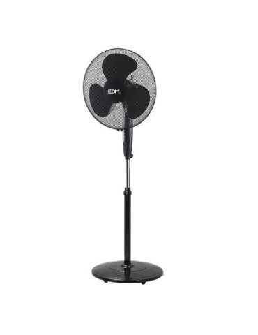 Ventilador de Pie Base Circular, Negro, Potencia 45 W, 55,6 dB, Aspas Ø40 cm, Altura Regulable 110-130 cm EDM