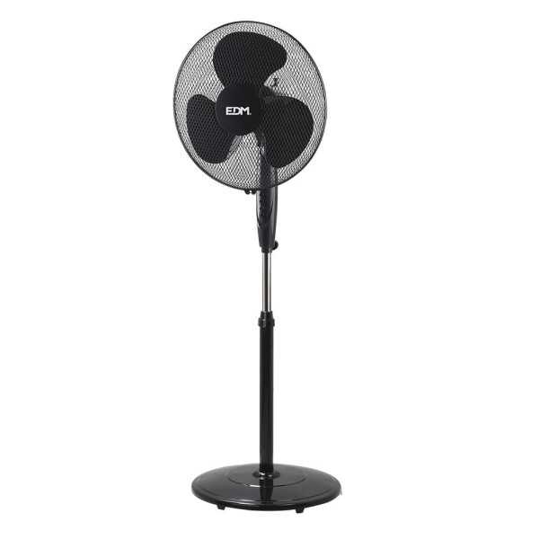 Ventilador de Pie Base Circular, Negro, Potencia 45 W, 55,6 dB, Aspas Ø40 cm, Altura Regulable 110-130 cm EDM