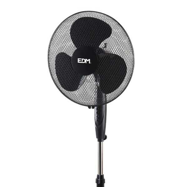 Ventilador de Pie Base Circular, Negro, Potencia 45 W, 55,6 dB, Aspas Ø40 cm, Altura Regulable 110-130 cm EDM