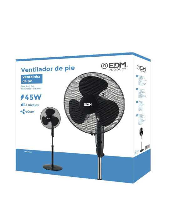 Ventilador de Pie Base Circular, Negro, Potencia 45 W, 55,6 dB, Aspas Ø40 cm, Altura Regulable 110-130 cm EDM