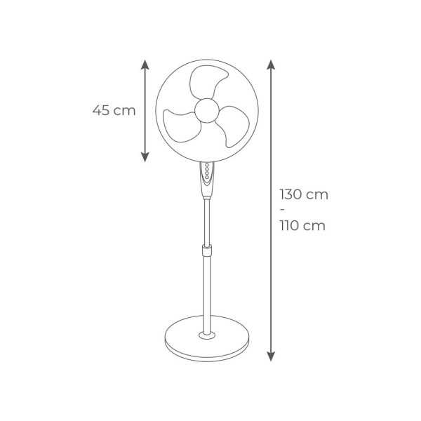 Ventilador de Pie Base Circular, Negro, Potencia 45 W, 55,6 dB, Aspas Ø40 cm, Altura Regulable 110-130 cm EDM