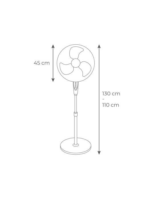 Ventilador de Pie Base Circular, Negro, Potencia 45 W, 55,6 dB, Aspas Ø40 cm, Altura Regulable 110-130 cm EDM