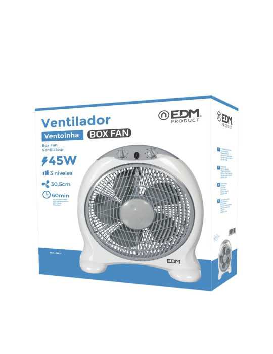 Ventilador Box Fan, Blanco/Gris, Potencia 45 W, 60dB, Aspas Ø30,5 cm 38,5 x 13 x 46 cm EDM