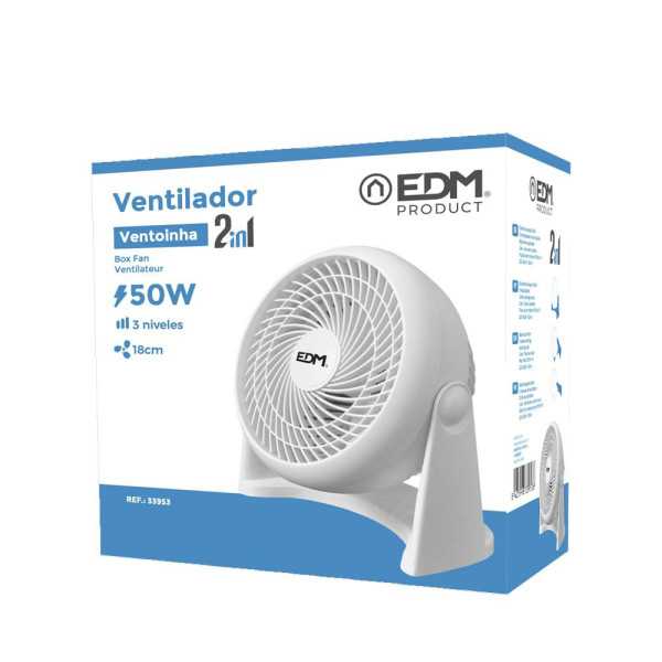 Ventilador 2 en 1 (Suelo y Pared), Blanco, Potencia 50 W, 55,65 dB, Aspas Ø18 cm 26,5 x 15,5 x 27,7 cm EDM