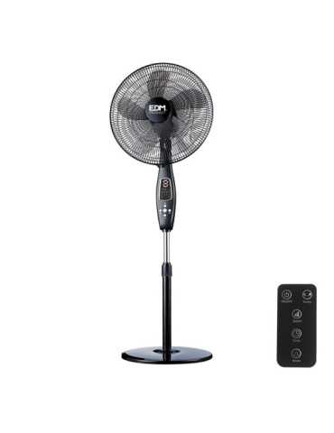 Ventilador de Pie Mando A Distancia, Negro, Potencia 60 W, 62,9 dB, Aspas Ø40 cm, Altura Regulable 110-130 cm EDM