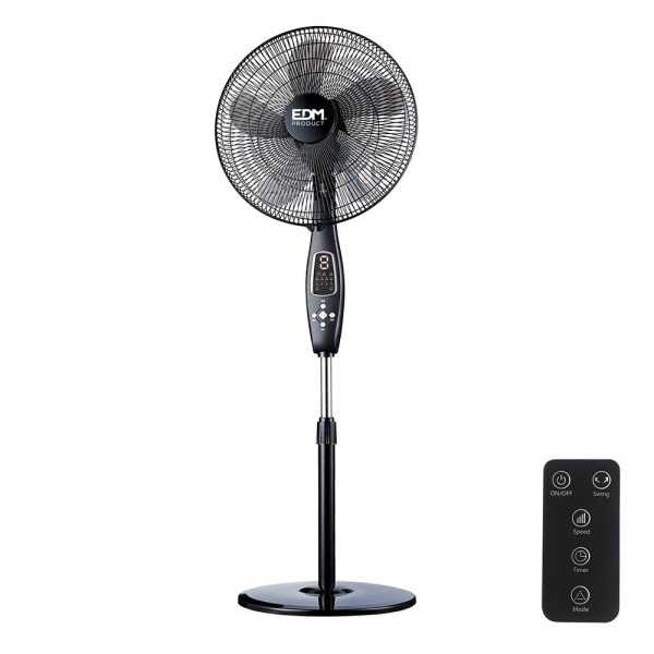 Ventilador de Pie Mando A Distancia, Negro, Potencia 60 W, 62,9 dB, Aspas Ø40 cm, Altura Regulable 110-130 cm EDM