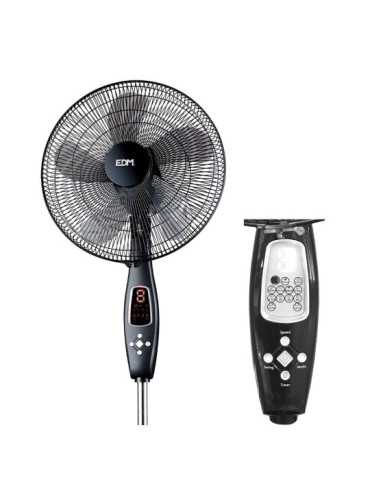 Ventilador de Pie Mando A Distancia, Negro, Potencia 60 W, 62,9 dB, Aspas Ø40 cm, Altura Regulable 110-130 cm EDM 2