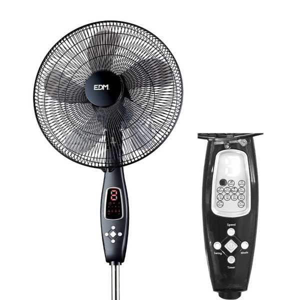 Ventilador de Pie Mando A Distancia, Negro, Potencia 60 W, 62,9 dB, Aspas Ø40 cm, Altura Regulable 110-130 cm EDM
