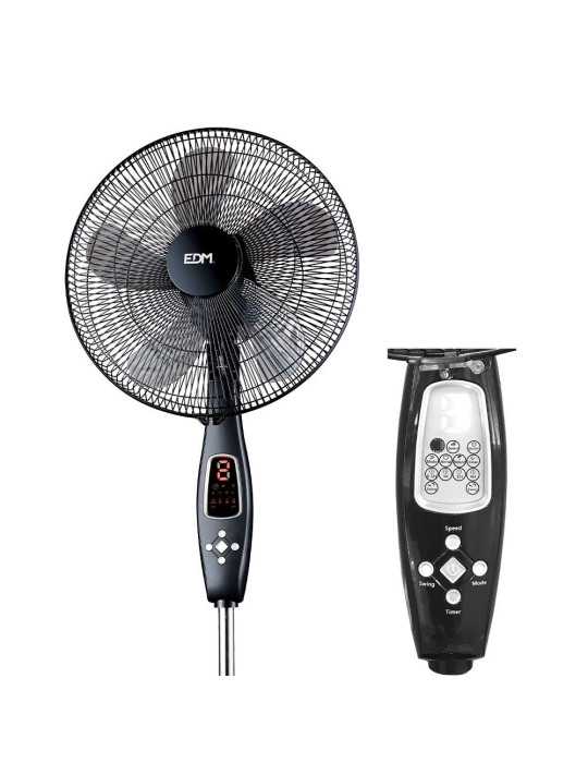 Ventilador de Pie Mando A Distancia, Negro, Potencia 60 W, 62,9 dB, Aspas Ø40 cm, Altura Regulable 110-130 cm EDM