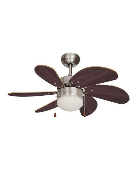Ventilador de Techo Modelo Aral. Color Wengue/Niquel Satinado. Potencia: 50W Aspas: Ø76cm EDM