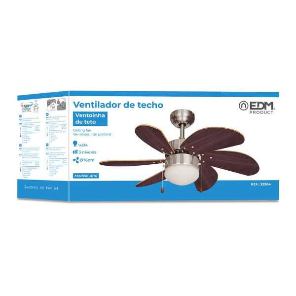 Ventilador de Techo Modelo Aral. Color Wengue/Niquel Satinado. Potencia: 50W Aspas: Ø76cm EDM