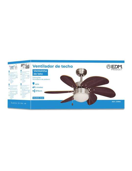 Ventilador de Techo Modelo Aral. Color Wengue/Niquel Satinado. Potencia: 50W Aspas: Ø76cm EDM