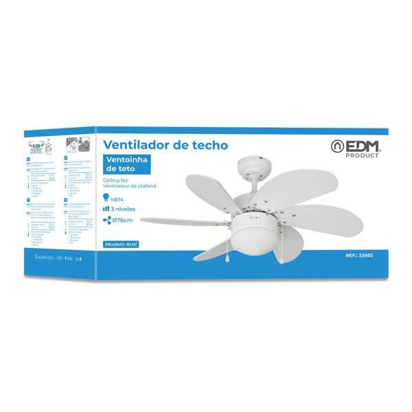 Ventilador de Techo Modelo Aral. Color Blanco. Potencia: 50 W Aspas: Ø76cm EDM