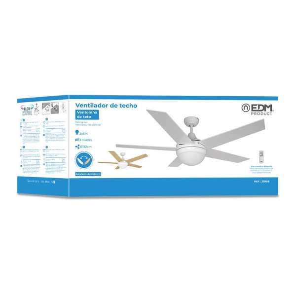 Ventilador de Techo Modelo Adriatico. Color Blanco. Potencia: 60W Aspas: Ø132cm con Mando A Distancia EDM
