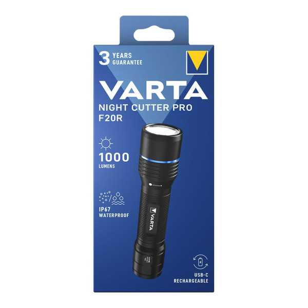 Linterna Táctica Night Cutter Pro F20R Recargable 1000 lm IP67 + Cordón y Riñonera VARTA