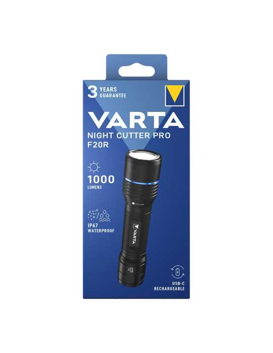 Linterna Táctica Night Cutter Pro F20R Recargable 1000 lm IP67 + Cordón y Riñonera VARTA