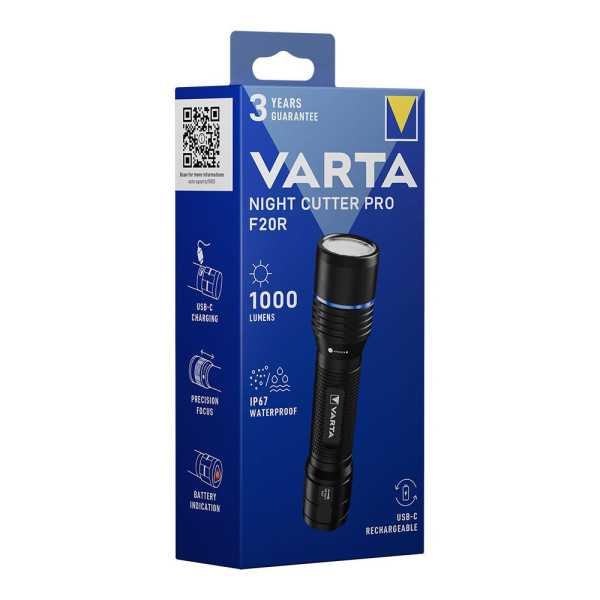 Linterna Táctica Night Cutter Pro F20R Recargable 1000 lm IP67 + Cordón y Riñonera VARTA