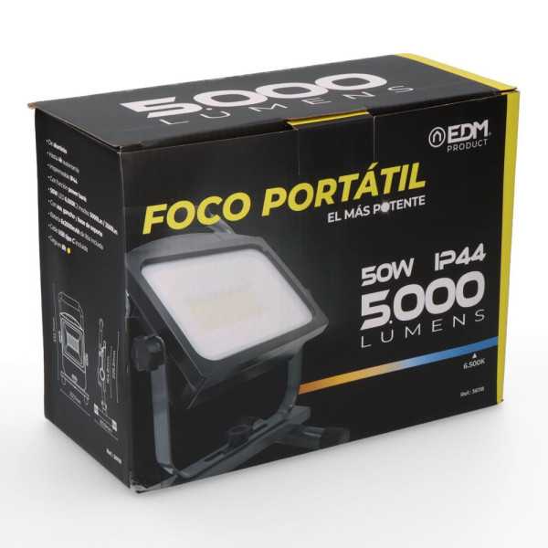 Foco Proyector LED Recargable y Portátil, 50 W, 5000 lm, 6500 K EDM