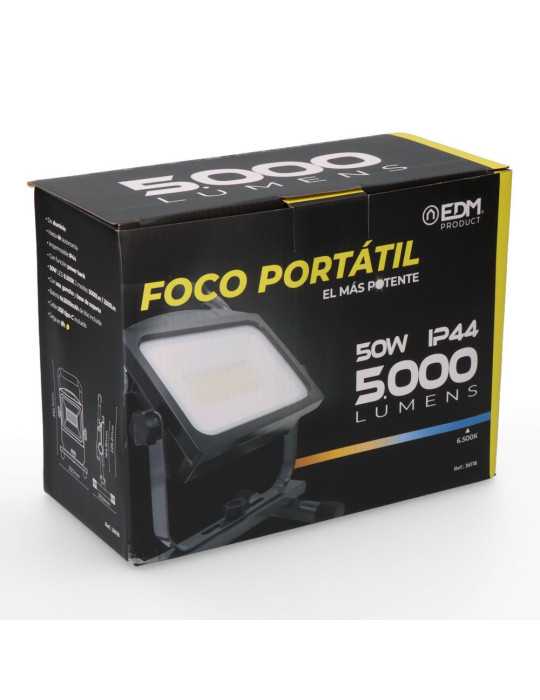 Foco Proyector LED Recargable y Portátil, 50 W, 5000 lm, 6500 K EDM