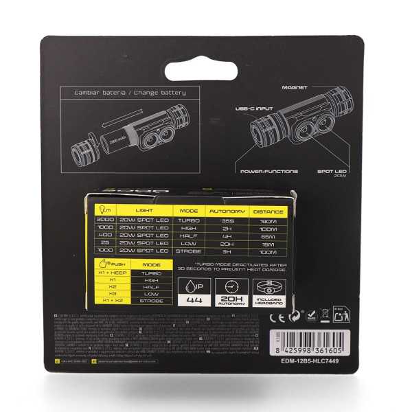 Linterna LED Frontal Thunder Track 3000 lm, Recargable EDM
