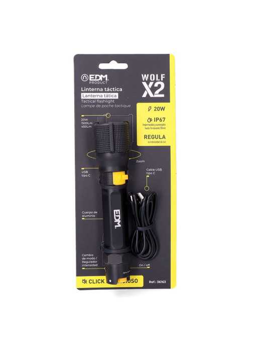 Linterna LED Táctica Wolf X2 Recargable 1500 lm / 450 lm, IP67, Ø4,0 x 17,8 cm EDM