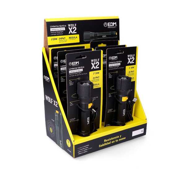 Linterna LED Táctica Wolf X2 Recargable 1500 lm / 450 lm, IP67, Ø4,0 x 17,8 cm EDM